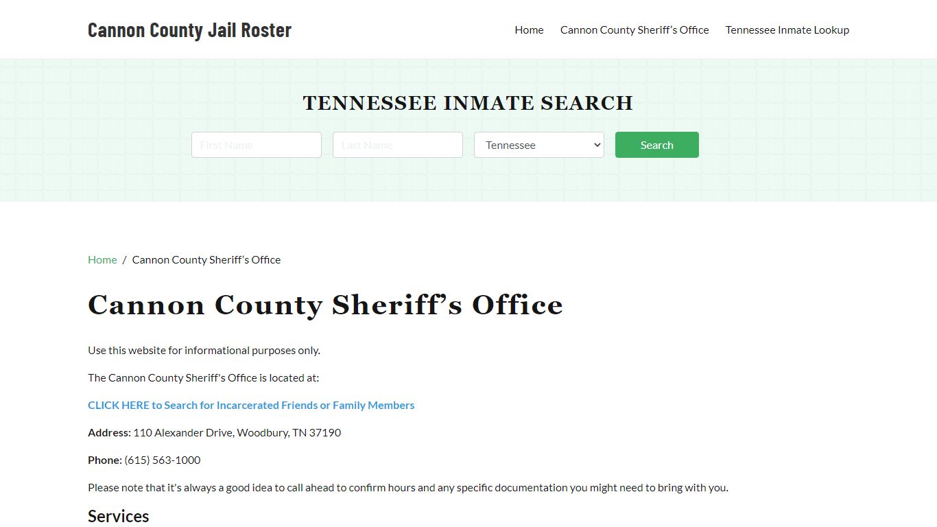 Cannon County Sheriff Office, TN, Arrest Warrants Search